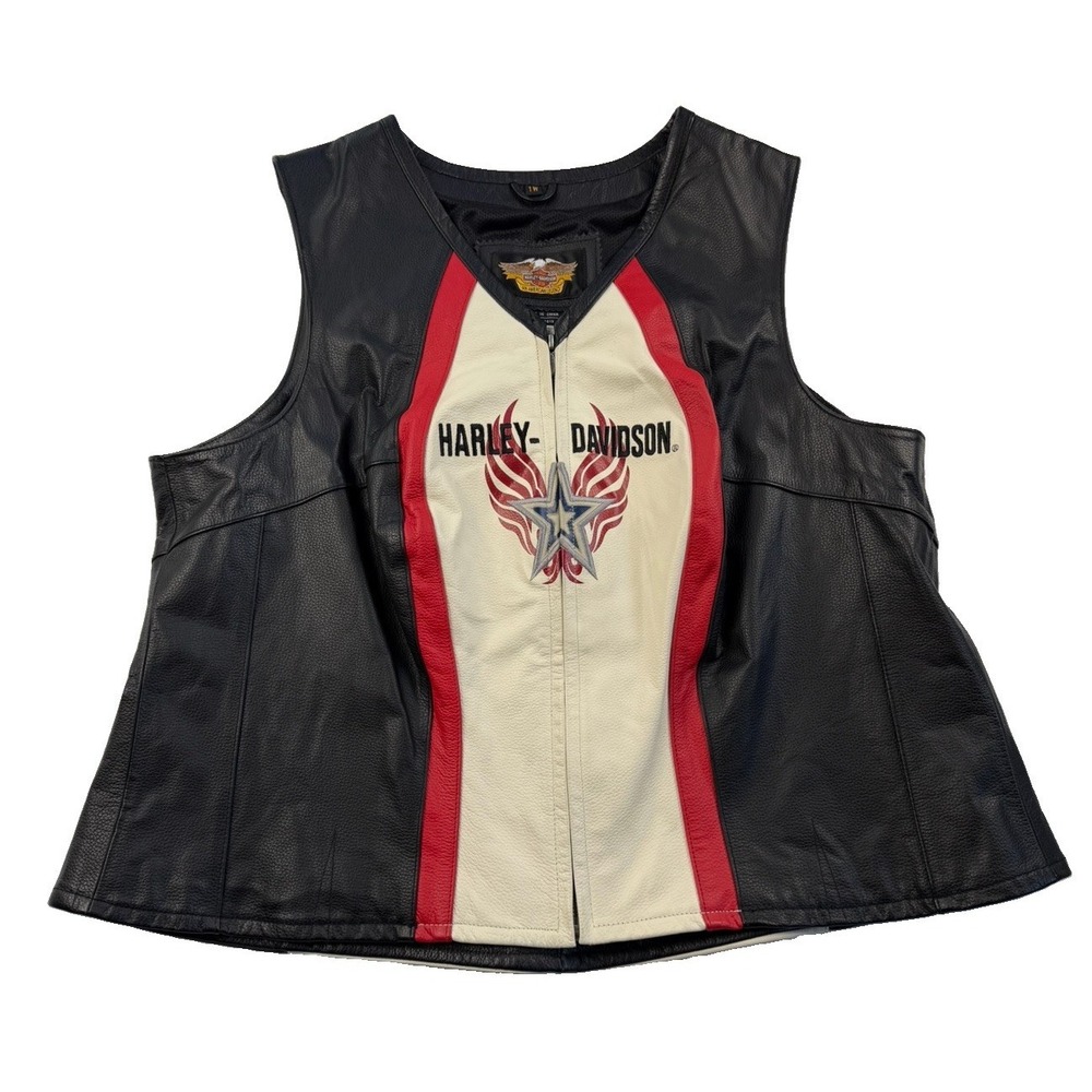 Harley Davidson Vintage Womens Leather Full Zip Vest Plus Size 1W 1X Star Wings